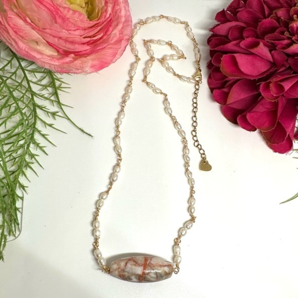 NEW⚜️Marble & Baroque Pearl Beaded Necklace